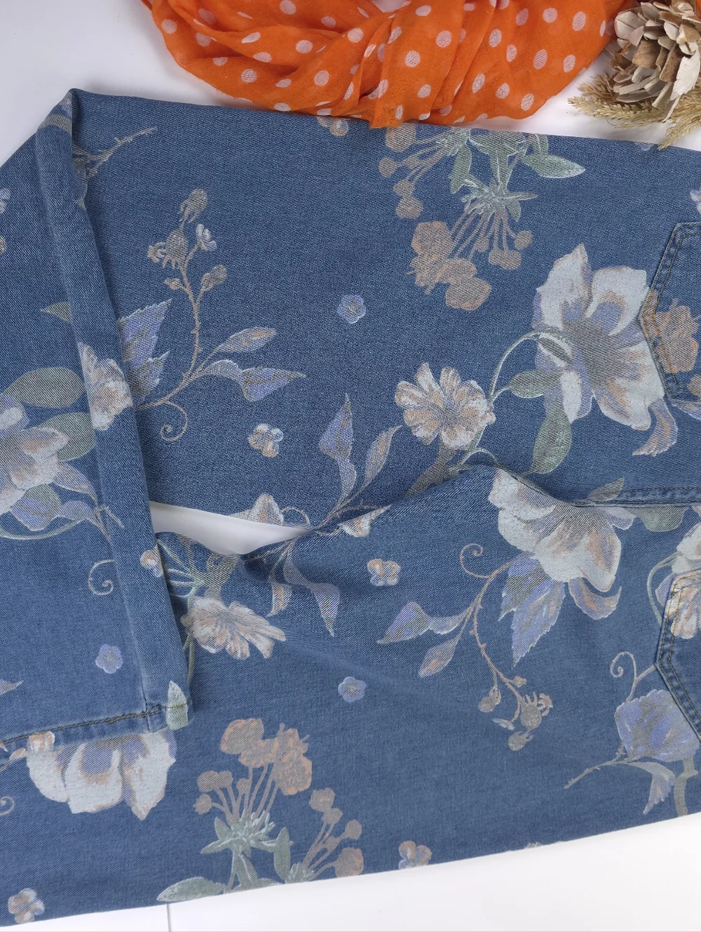 Floral Print Blue Women's Jeans Sz S - Picture 12 of 12